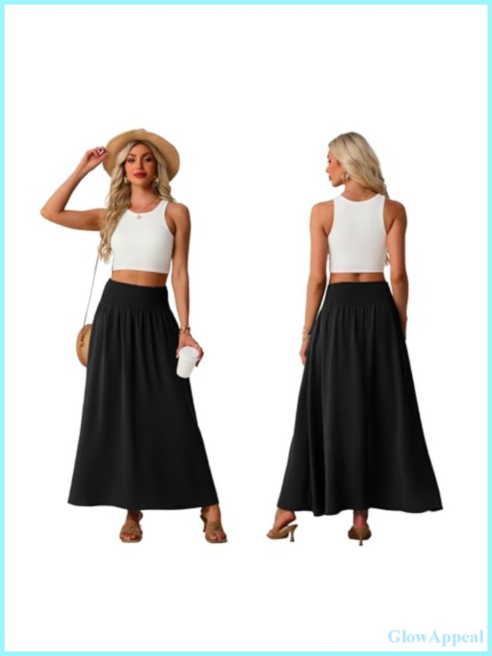 Women's Maxi Skirt High Waisted Smocked Casual Boho Swing Pleated Long Skirts - Picture 3 of 6